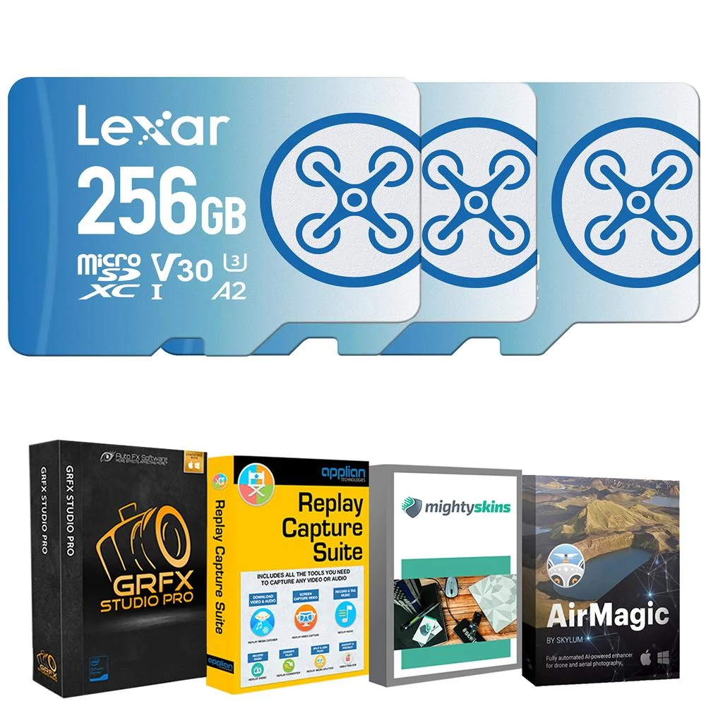Lexar 256 GB FLY microSDXC UHS-I Memory Card (3-Pack) + Drone Software Bundle