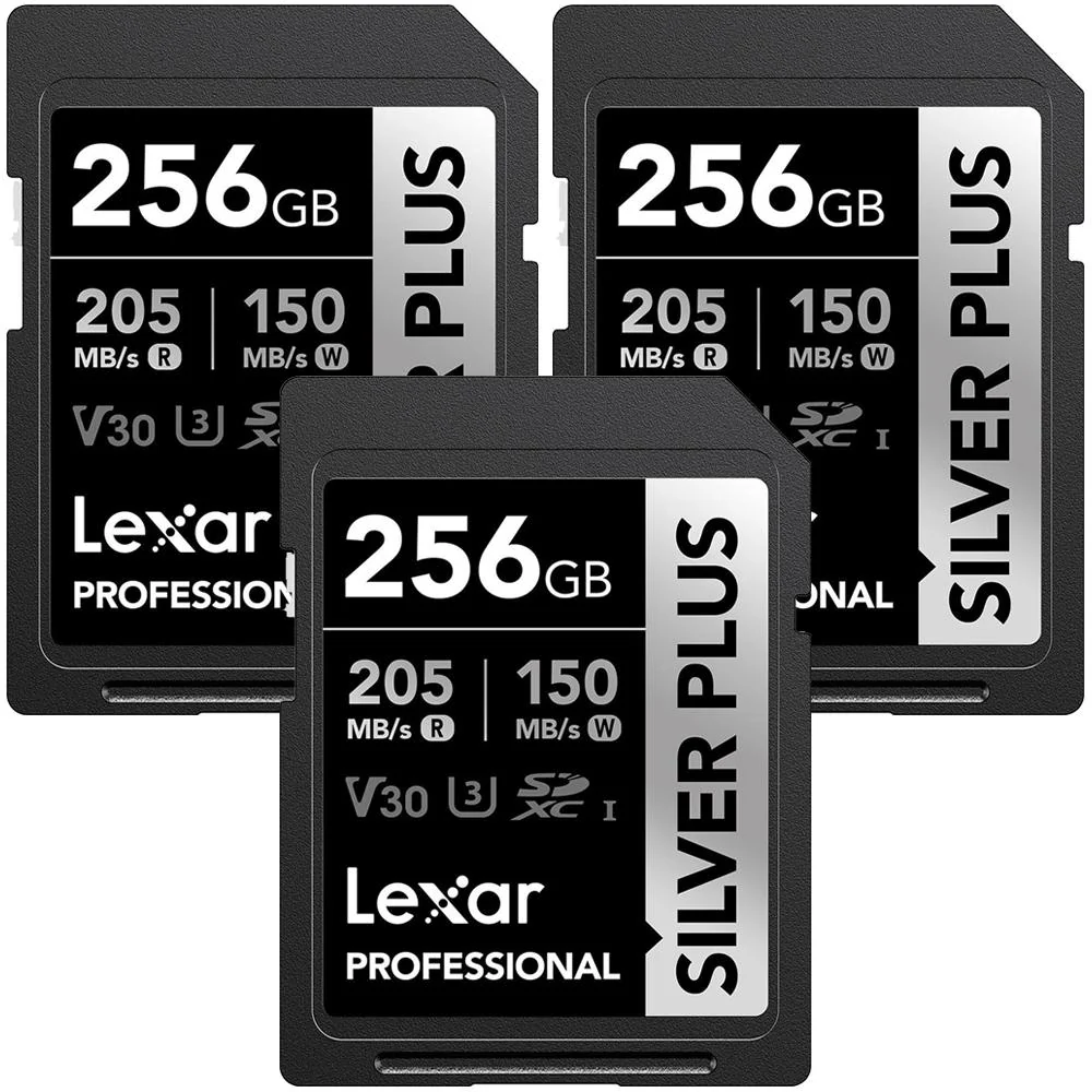 Lexar 256GB Professional SILVER PLUS UHS-I SDXC Memory Card 3 Pack