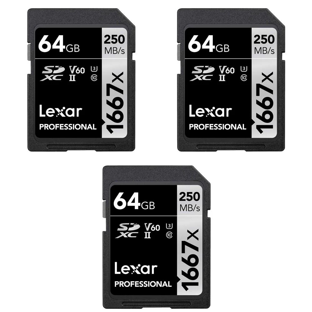 Lexar Professional SDHC/SDXC 1667x UHS-II 64GB Memory Card (3-Pack)