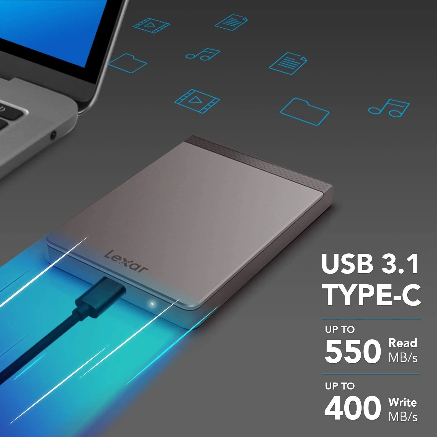 Lexar SL200 1TB Portable SSD, Up to 550MB/s Read Speed (LSL200X001T-RNNU) - Image 2