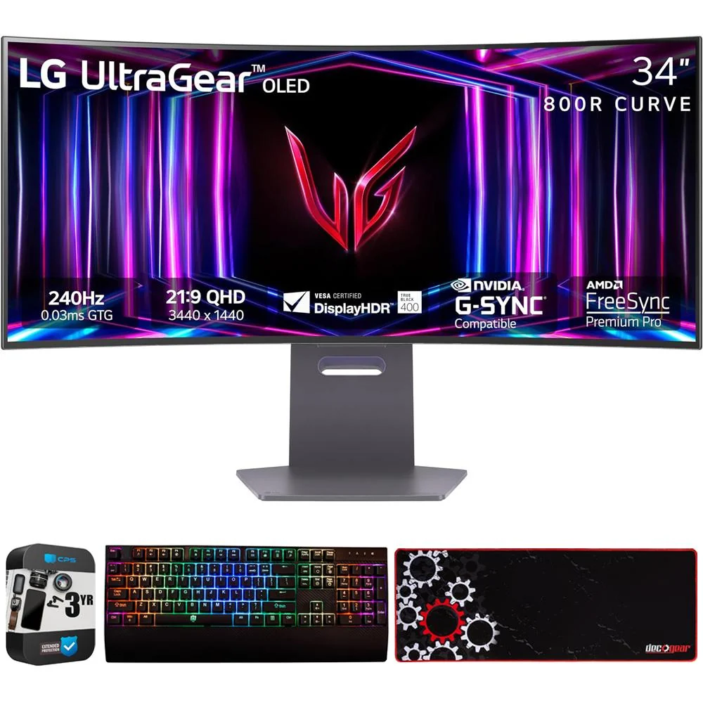 LG 34" UltraGear 240Hz OLED 800R Curved Gaming Monitor w/ 3 Yr Warranty Bundle