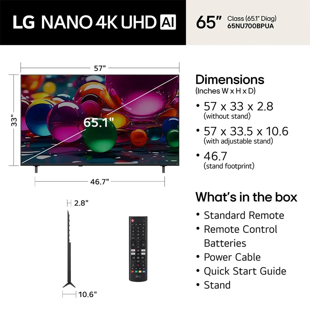 LG 65-Inch Nano 4K UHD AI NU70 Smart TV (2026) w/ 1 YR Extended Warranty Bundle - Image 10