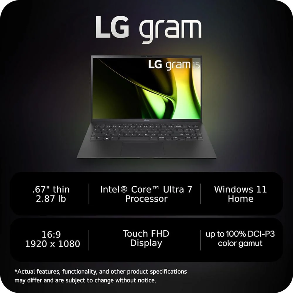 LG Gram 15.6" Intel Ultra 7 32GB/1TB SSD Laptop Open Box with 1 Year Warranty - Image 8