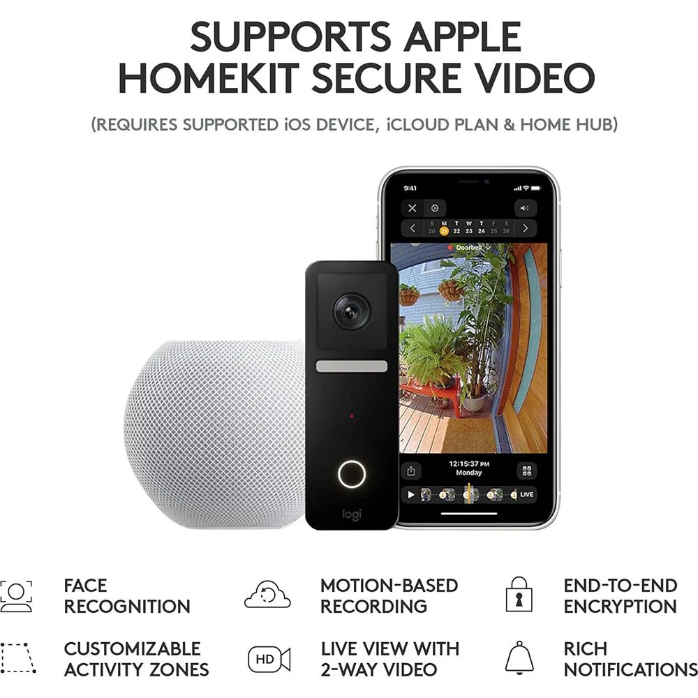 Logitech Core Circle View Apple HomeKit- enabled Wired Doorbell in Black - 961-000484 - Image 8