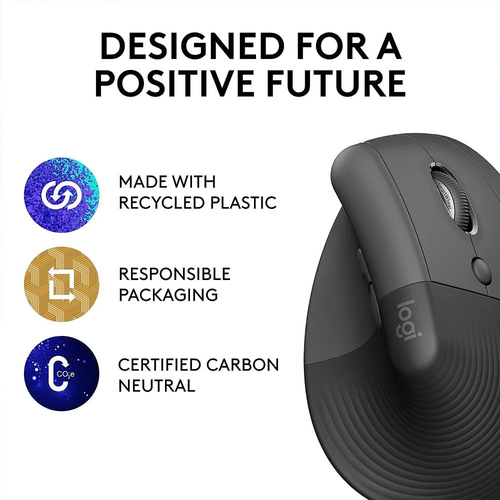 Logitech Core Ergo Series LIFT Vertical Ergonomic Wireless Mouse with Wrist Pads - Image 7