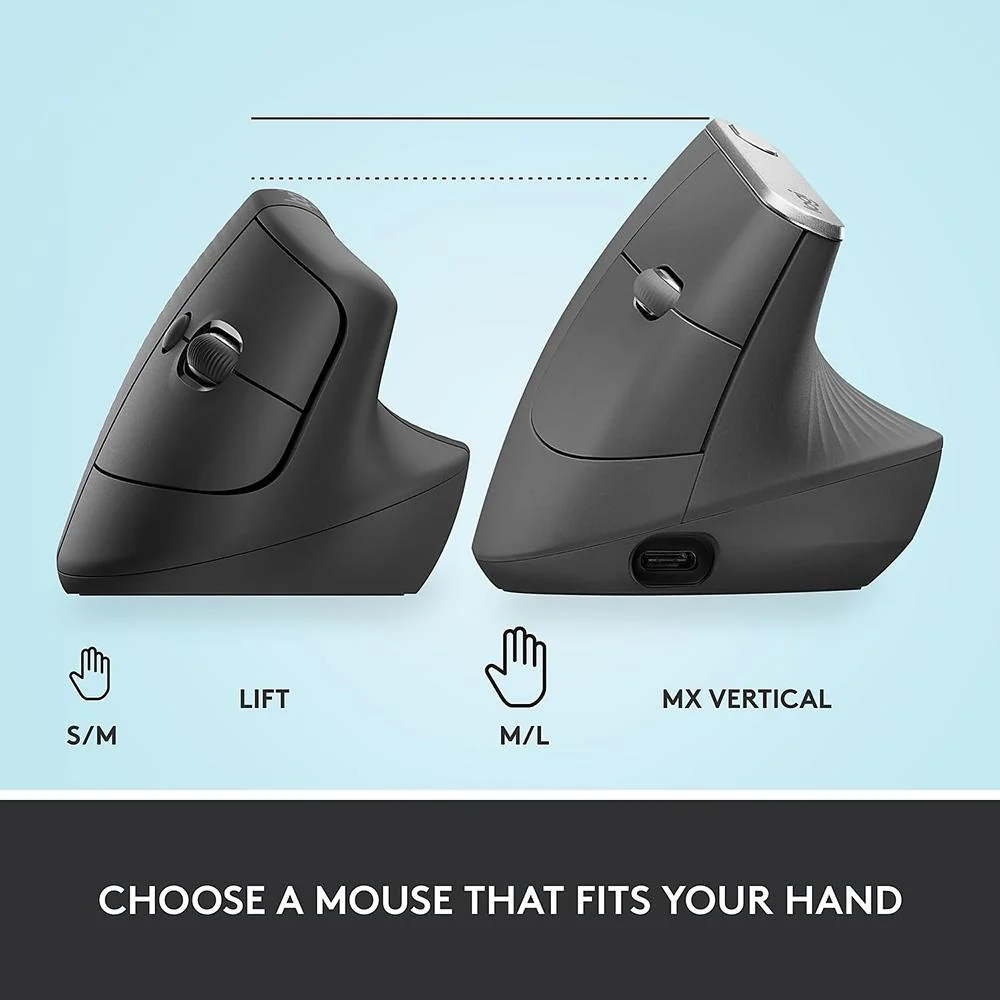 Logitech Core Ergo Series LIFT Vertical Ergonomic Wireless Mouse with Wrist Pads - Image 9