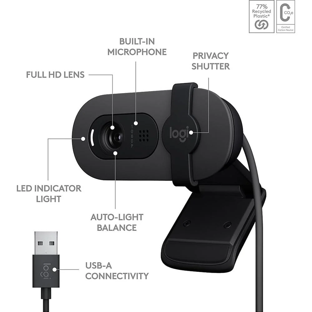 Logitech Core Brio 100 1080p Full HD Webcam in Black - 960-001580 - Image 7