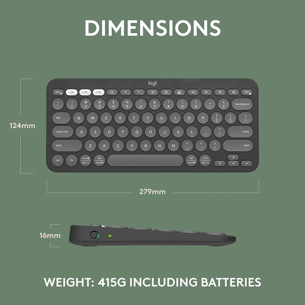 Logitech Core Pebble Keys 2 K380S Wireless Keyboard in Tonal Graphite - 920-011775 - Image 6