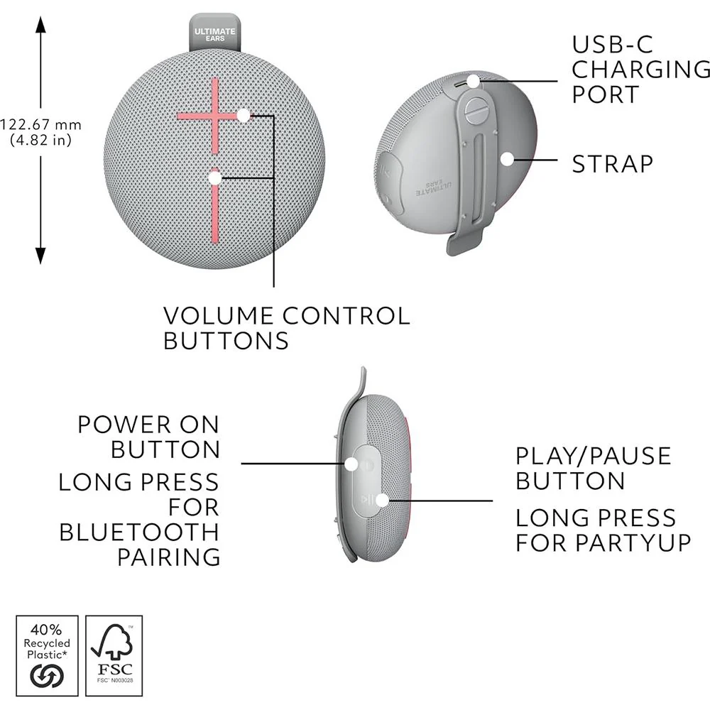 Logitech Core Ultimate Ears Mini Roll Bluetooth Speaker in Revive Grey - 984-002025 - Image 3