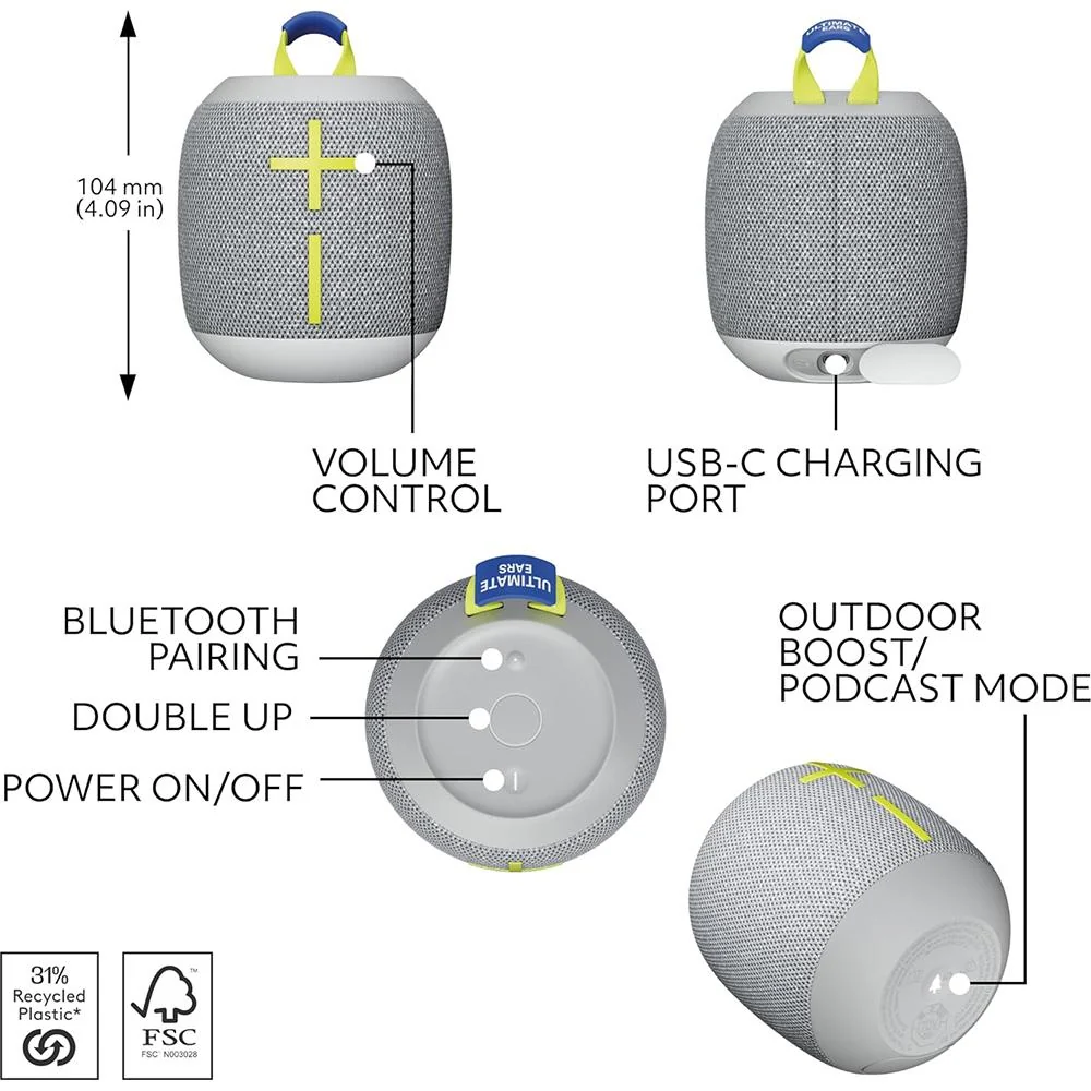 Logitech Core WONDERBOOM 4 Portable Waterproof Bluetooth Speaker in Gray - 984-001879 - Image 10
