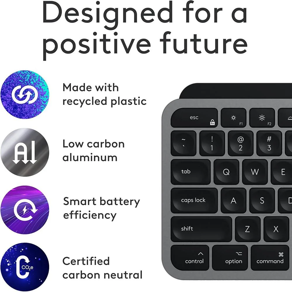 Logitech MX Keys S Combo for Mac, Wireless Keyboard, Mouse, Palm Rest - Space Grey - Image 6