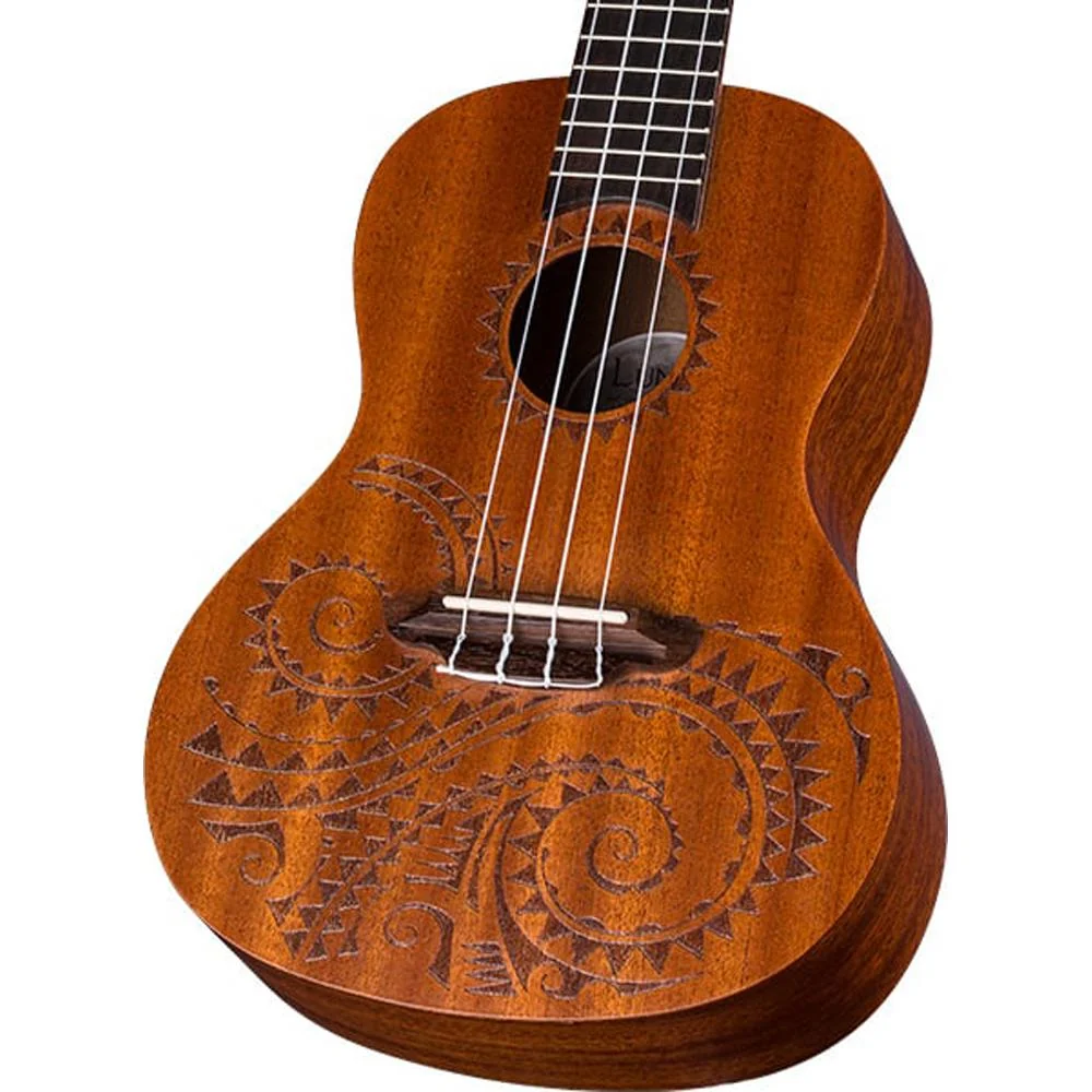 Luna Tattoo Concert Mahogany Ukulele w/ Gig Bag Satin Natural + 1 Year Warranty - Image 11