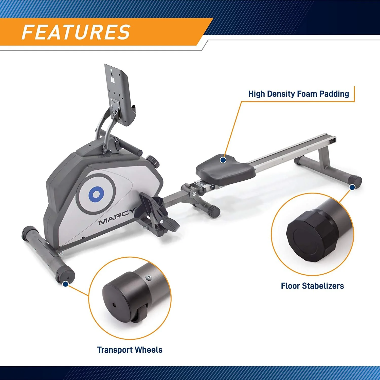 Marcy NS-40503RW Magnetic Resistance Rowing Machine + Wireless Sport Earbuds - Image 7