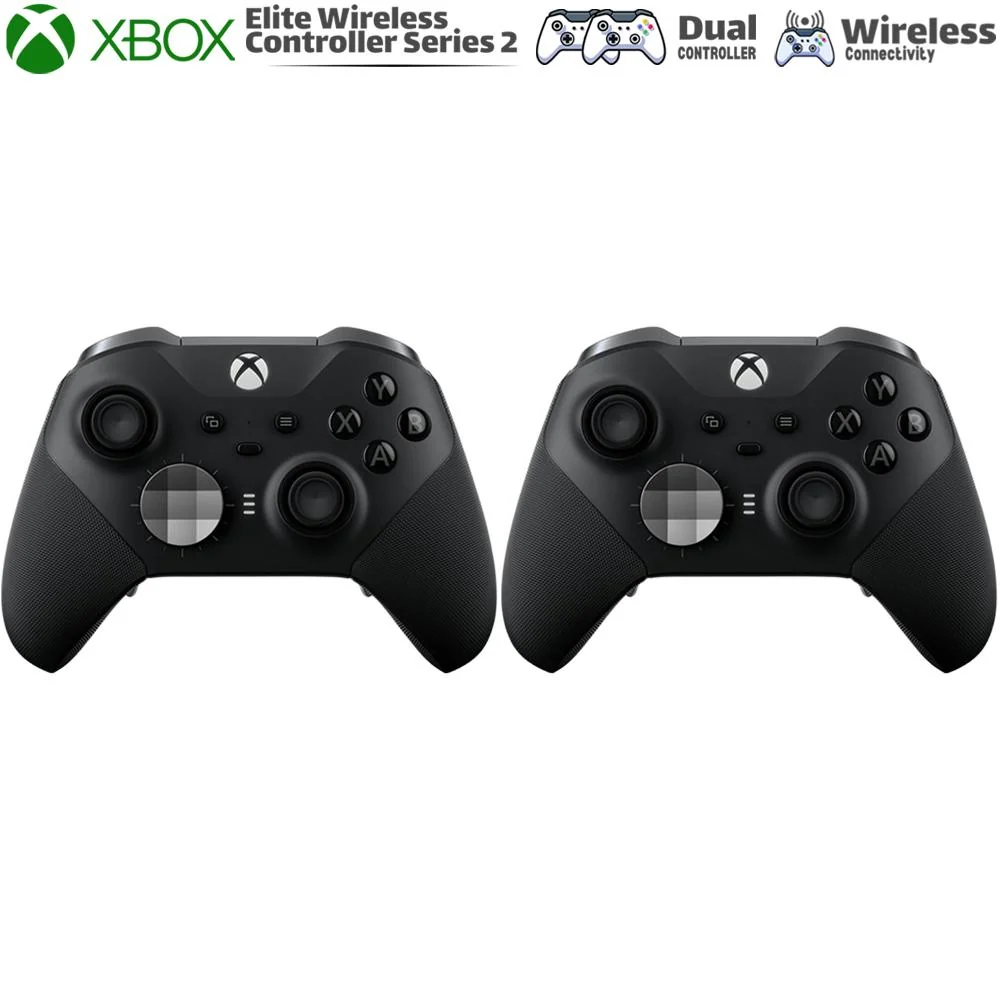 Microsoft FST-0000 Xbox Elite Series 2 Controller (Black) Dual Controller Bundle