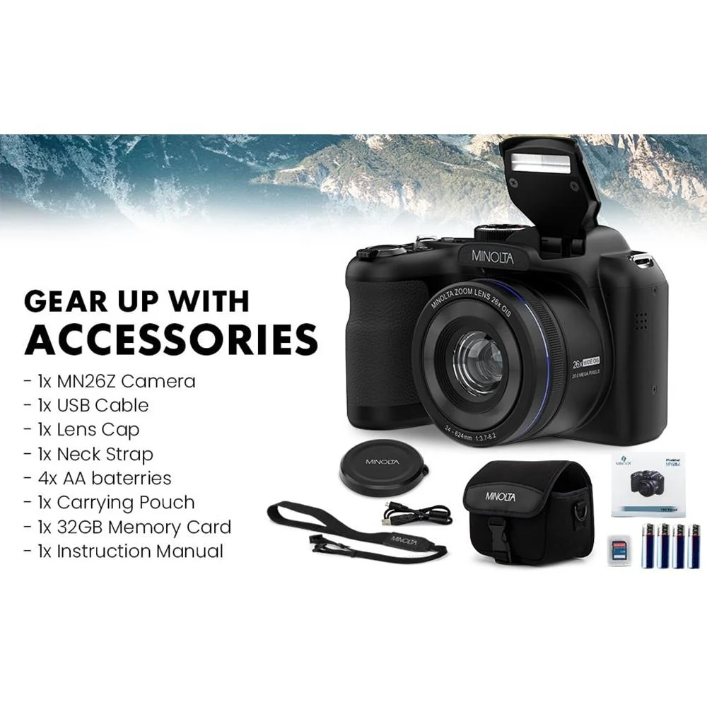 Minolta MN26Z 20 MP / 1080P FHD Bridge Camera w/26x Optical Zoom (Black) - Open Box - Image 7