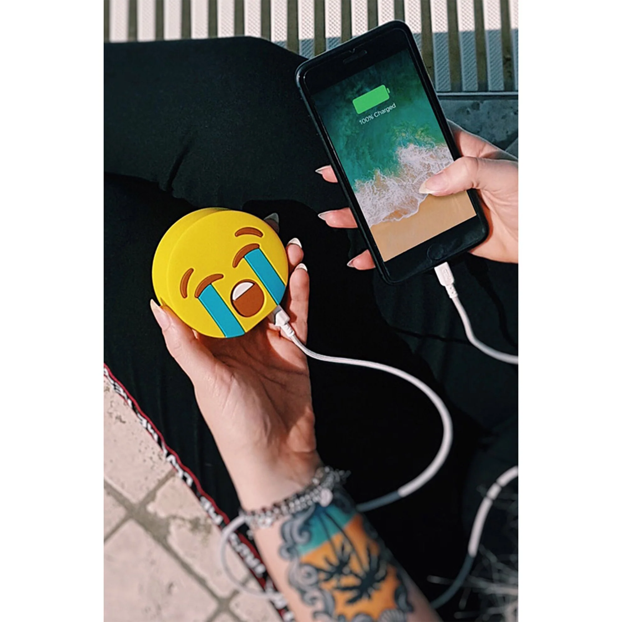 MojiPower Soft Touch External Battery 2600 mAh For iOS & Android Devices Laugh Double Face - Image 2