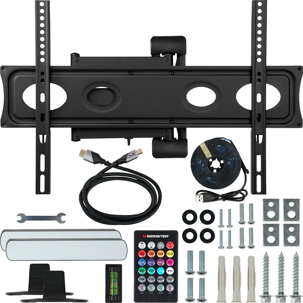 Monster TV Full Motion Wall Mount for 32"-70" with 6 Piece Lighting Kit Open Box - Image 2