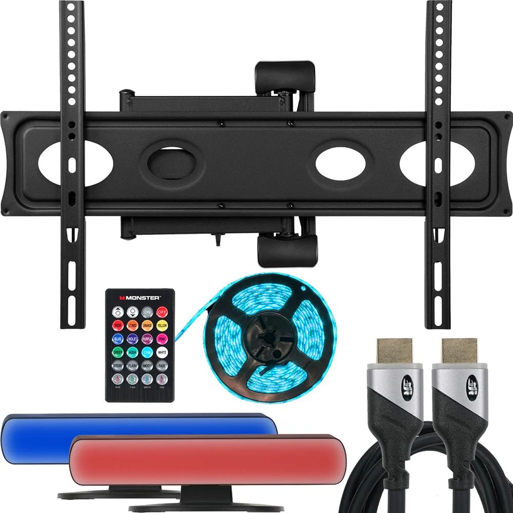 Monster TV Full Motion Wall Mount for 32"-70" with 6 Piece Lighting Kit Open Box - Image 3