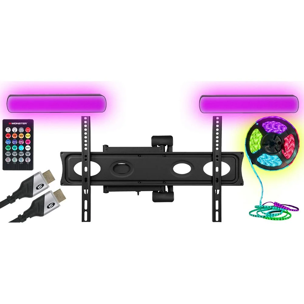 Monster TV Full Motion Wall Mount for 32"-70" with 6 Piece Lighting Kit Open Box - Image 4