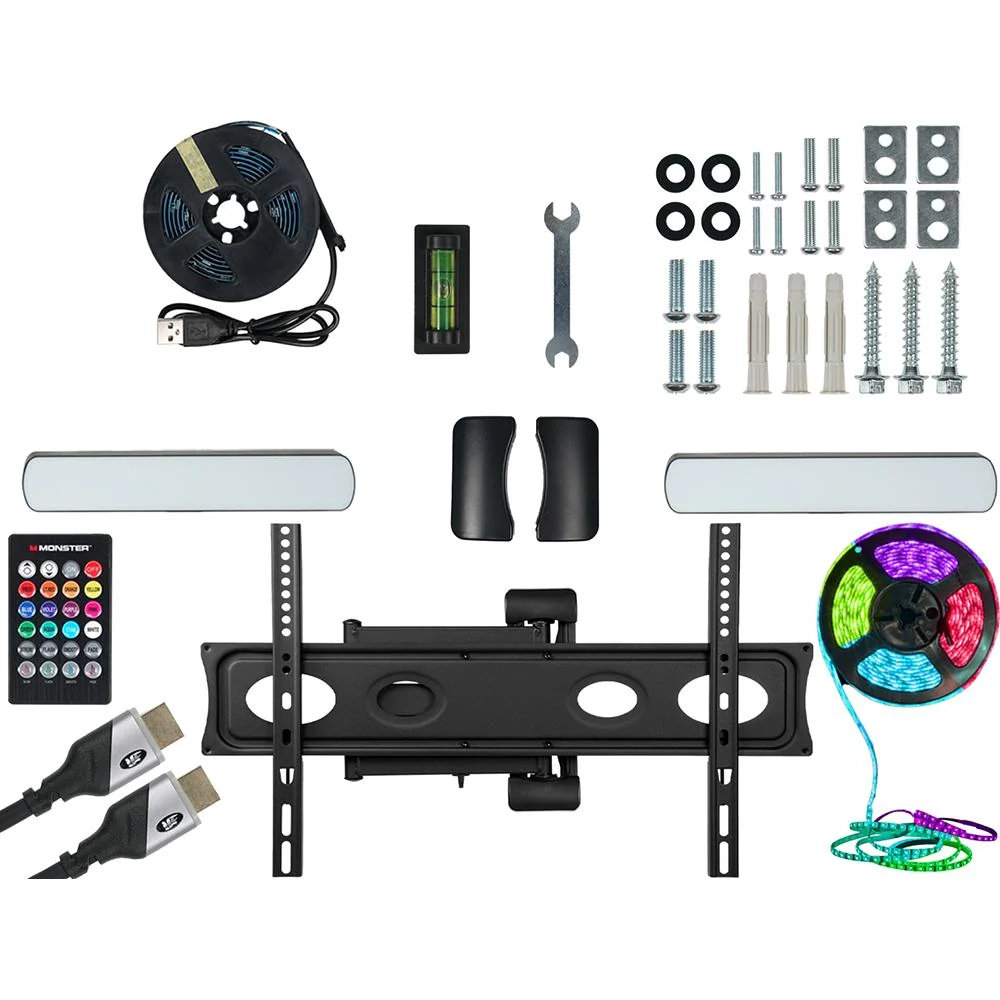 Monster TV Full Motion Wall Mount for 32"-70" with 6 Piece Lighting Kit Open Box - Image 6