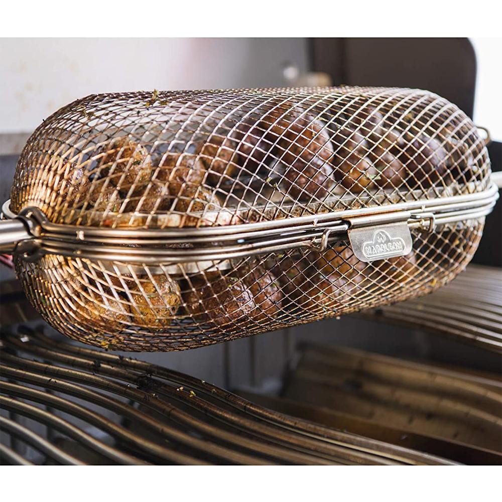 Napoleon Rotisserie Grill Basket Stainless Steel with Heat Resistant Oven Mitt - Image 4