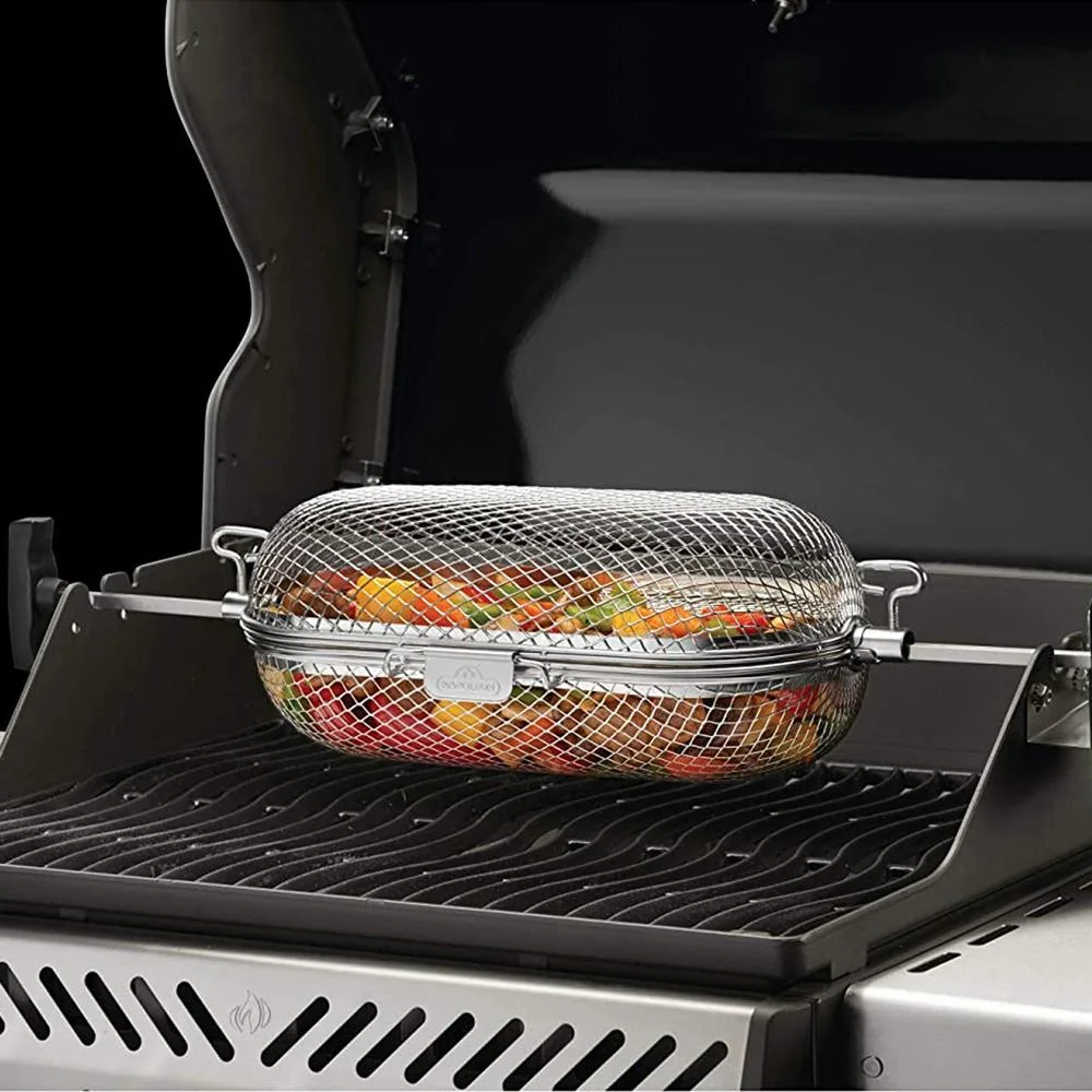 Napoleon Rotisserie Grill Basket Stainless Steel with Heat Resistant Oven Mitt - Image 6