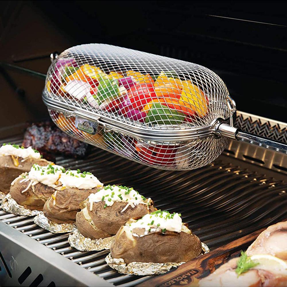Napoleon Rotisserie Grill Basket Stainless Steel with Heat Resistant Oven Mitt - Image 7