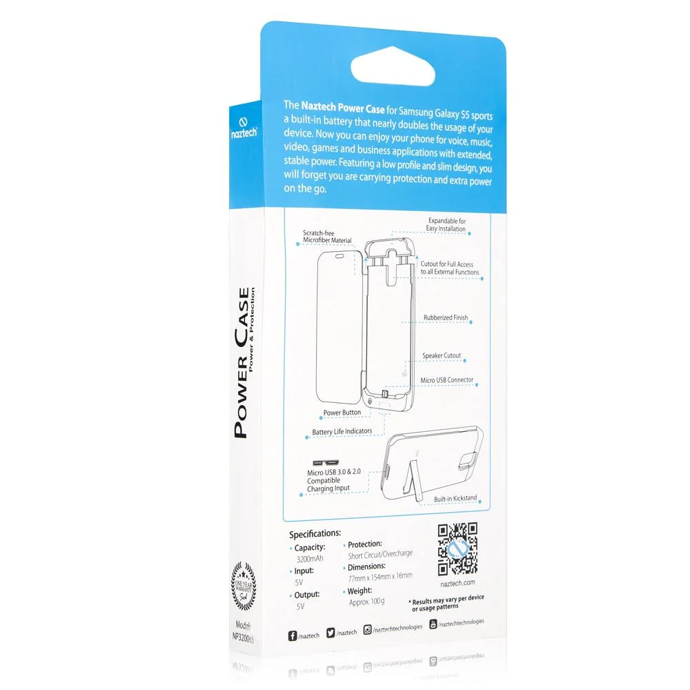 NAZTECH 3200mA Battery Power Case Flip Style for Samsung Galaxy S5 - Black - 12884 - Image 6