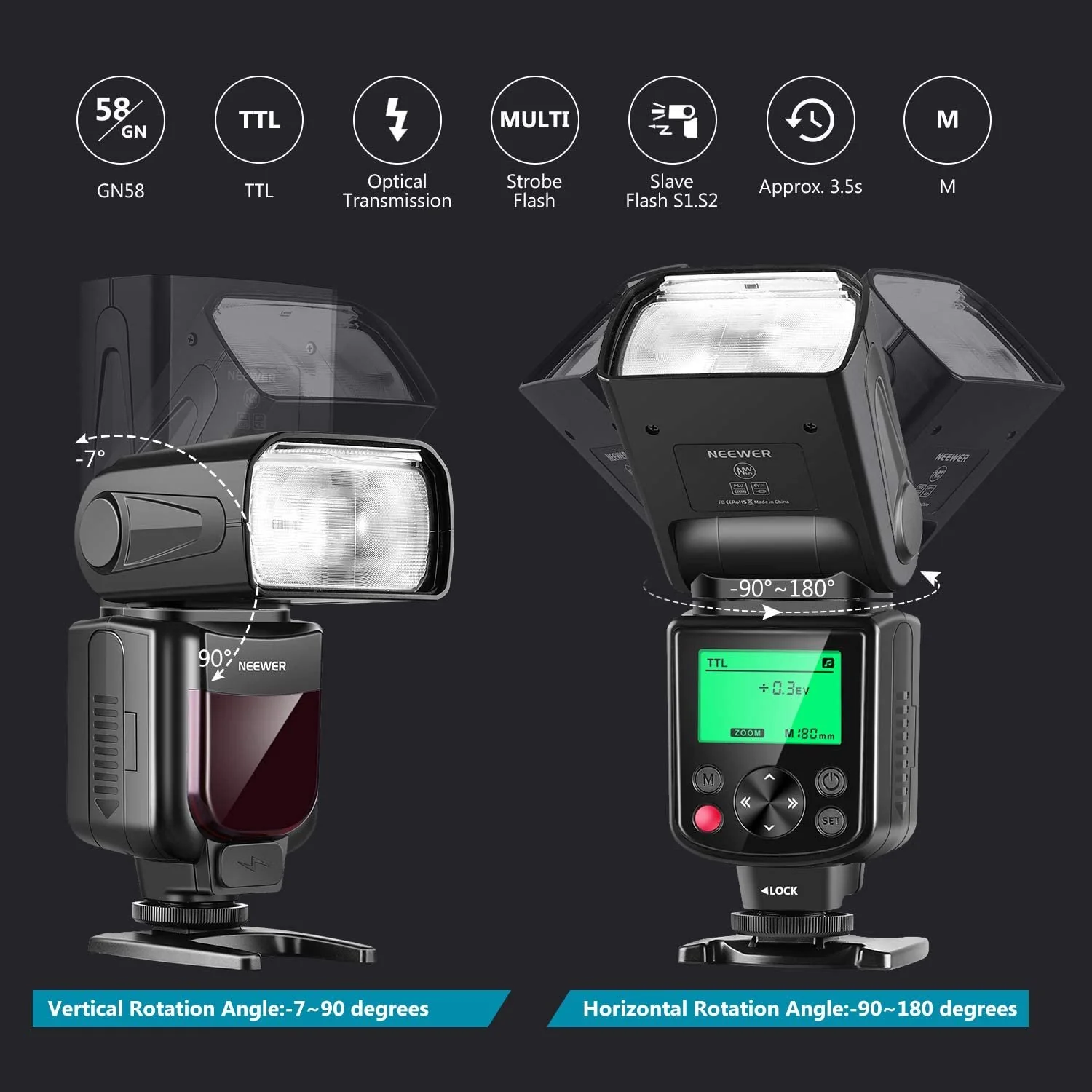 Neewer NW635 TTL GN58 Flash Speedlite LCD Compatible Sony MI Hot Shoe Mirrorless Camera - Image 9
