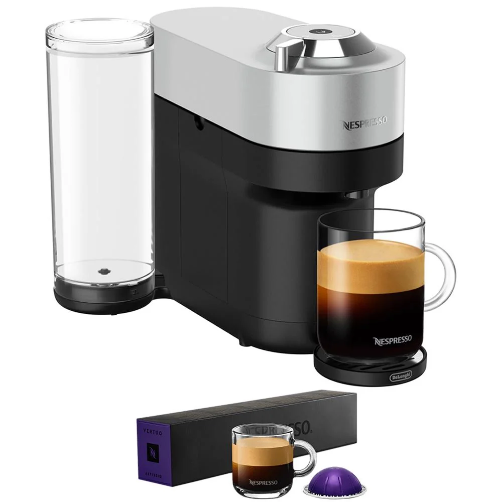 Nespresso Vertuo Pop+ Deluxe Espresso Machine (Silver) w/ Altissio Capsules 10-Pack