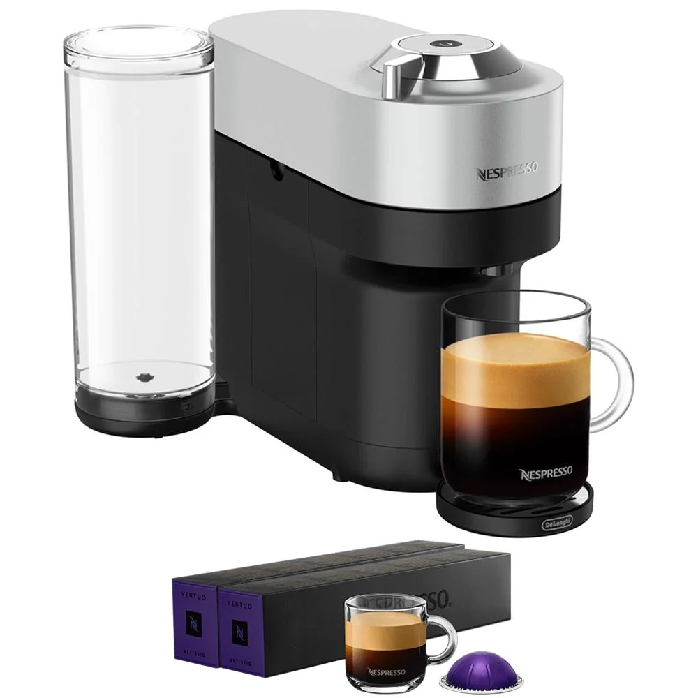 Nespresso Vertuo Pop+ Deluxe Espresso Machine (Silver) w/ Altissio Capsules 20-Pack