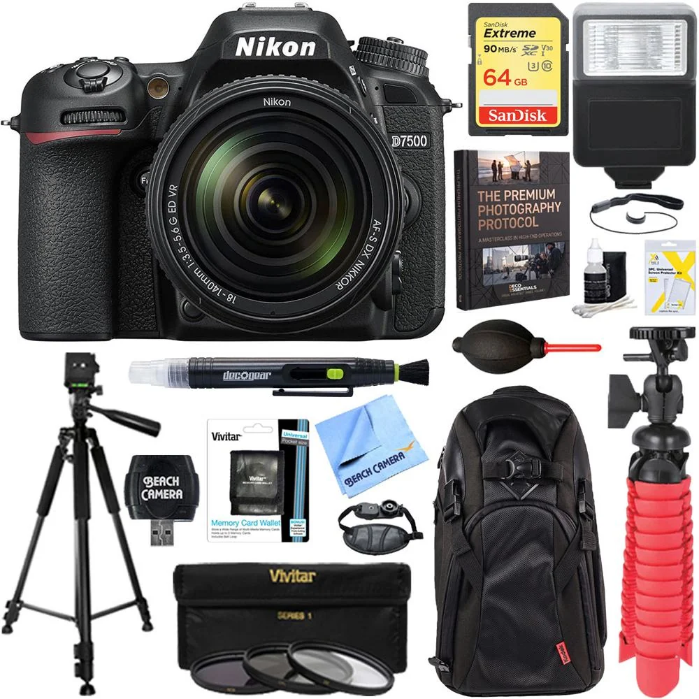Nikon D7500 20.9MP Digital SLR Camera + AF-S 18-140mm ED VR Lens Deluxe Accessory Kit