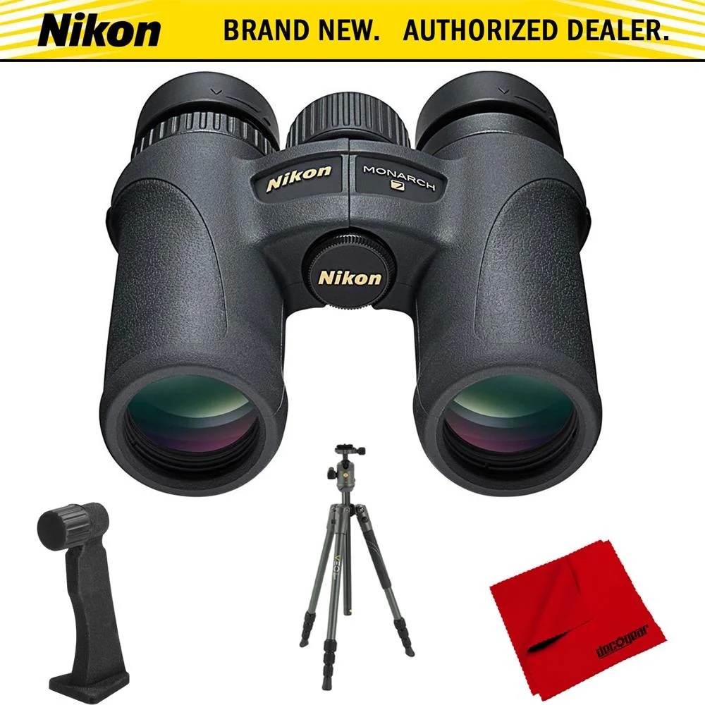 Nikon Monarch 7 10x42 Water/Fog Proof Binoculars + Aluminum Travel Tripod Bundle - Image 11