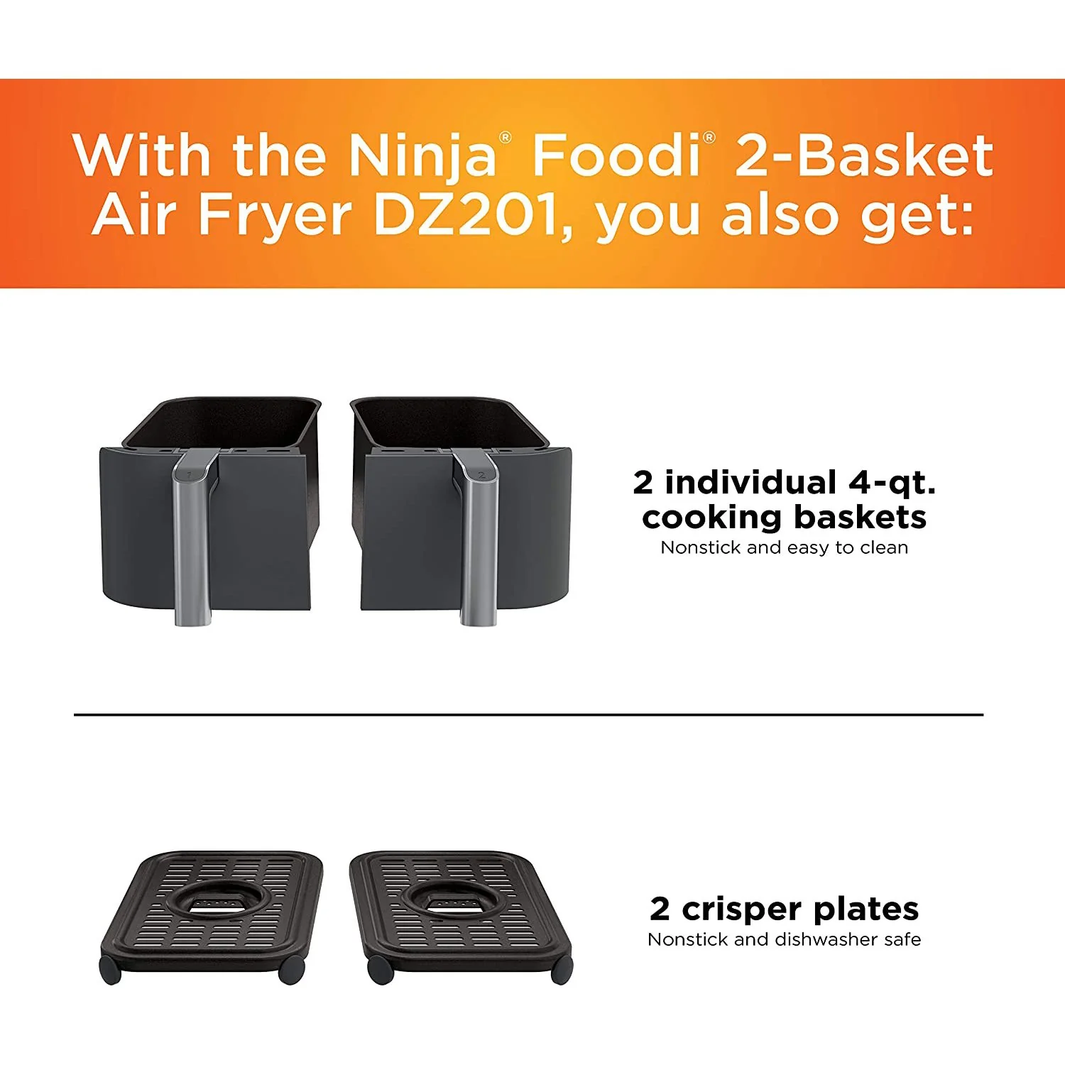 Ninja DZ201 Foodi 6-in-1 8-qt. DualZone 2-Basket Air Fryer - Refurbished - Image 2