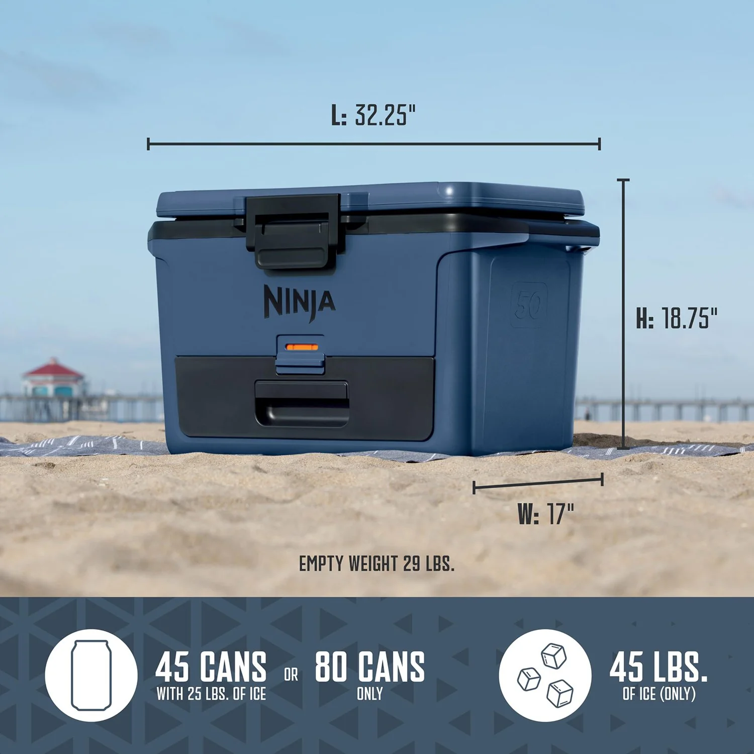 Ninja FB151BL FrostVault 50qt Hard Cooler with Dry Zone, Lakeshore Blue - Refurbished - Image 9