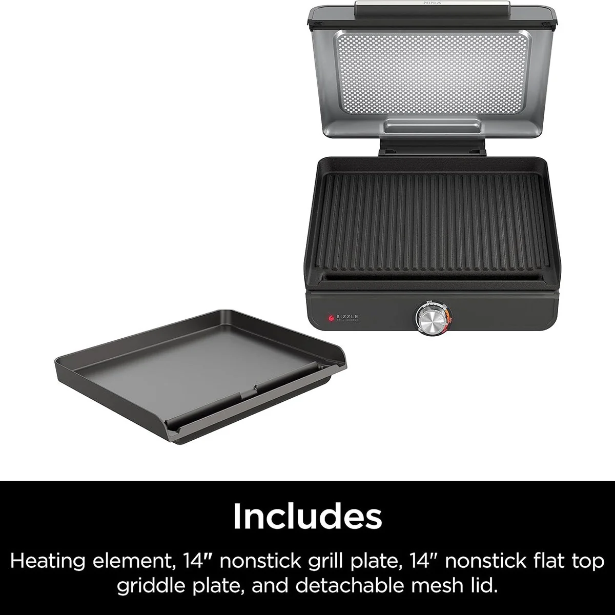 Ninja GR101 Sizzle Smokeless Indoor Grill & Griddle, Refurbished - Image 3
