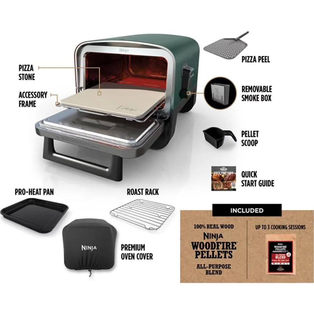 Ninja Woodfire 8-in-1 Outdoor Smoker Pizza Oven with 5 Pizza Settings, Green - Image 3