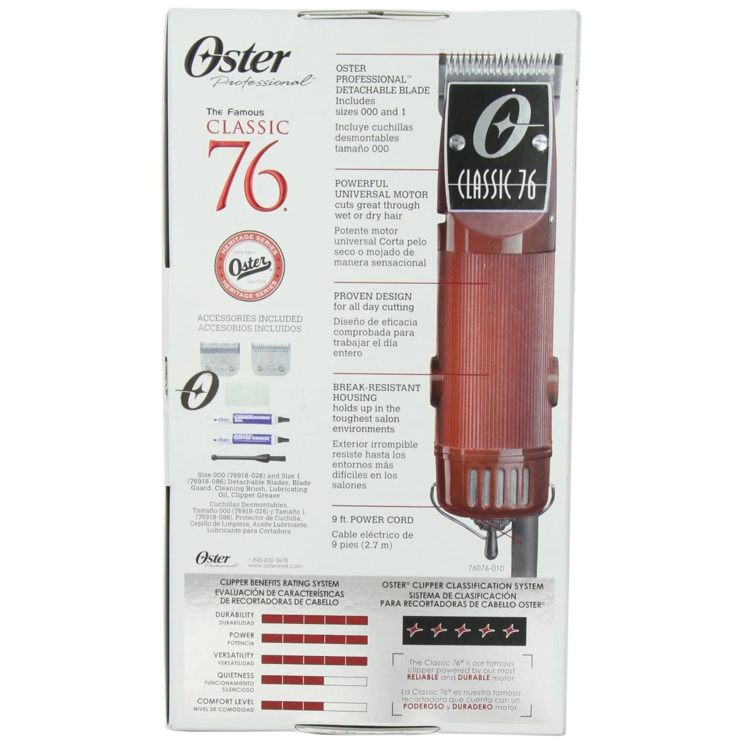 Oster Classic 76 Universal Motor Clipper w/ Detachable #000 & #1 Blade (Red) - Image 3