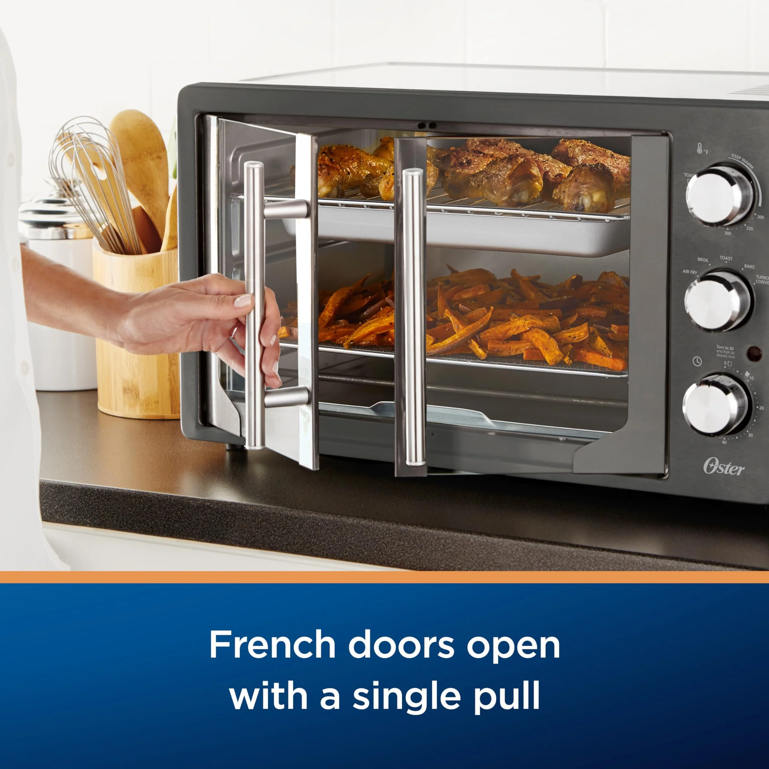 Oster Manual French Door Air Fry Oven, Stainless Steel, Extra-Large, Refurbished - Image 2