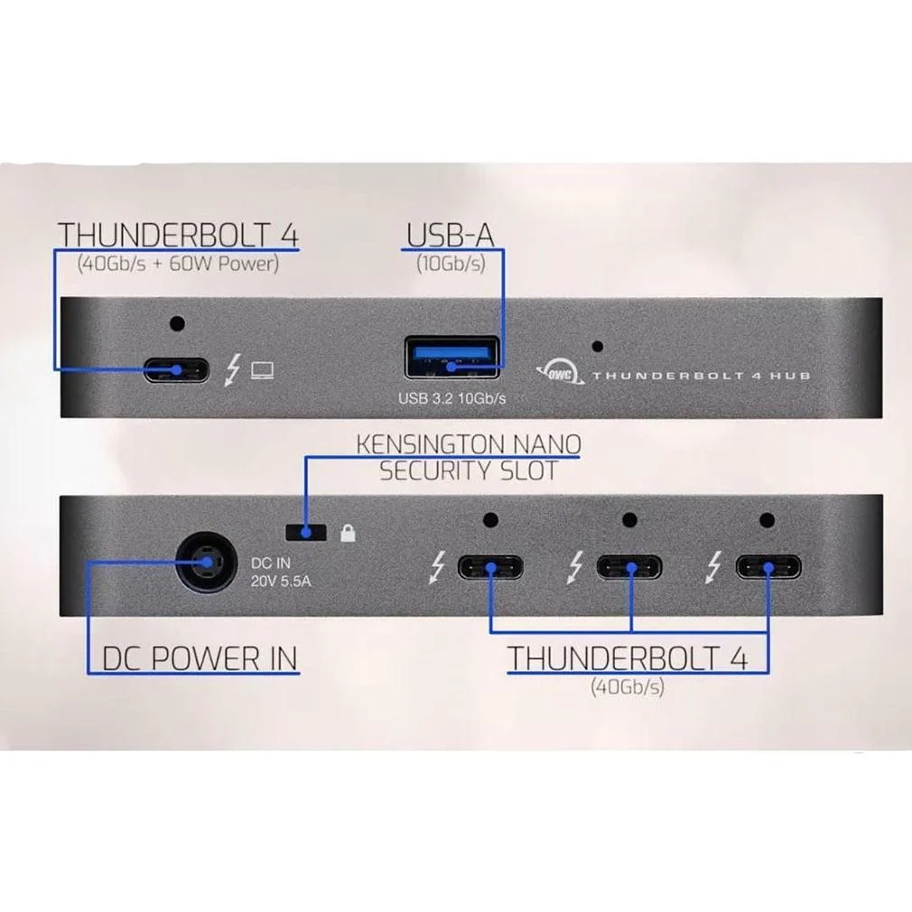 OWC OWC Thunderbolt Hub Docking Station, Grey/Black, Thunderbolt 4, USB-A - Image 3