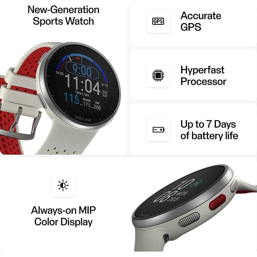Polar Pacer Pro Advanced GPS Running Watch, White/Red - Open Box - Image 9