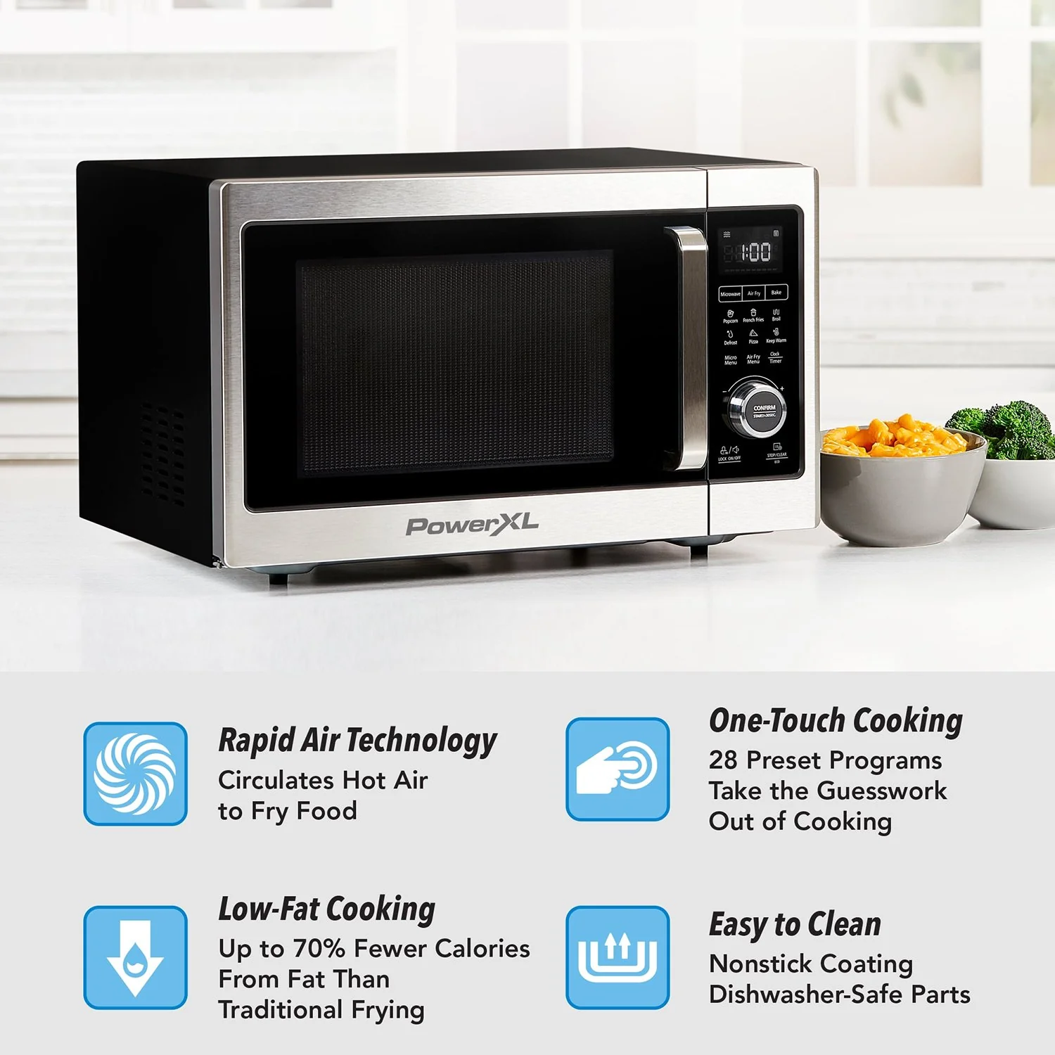 PowerXL Microwave Air Fryer Plus, Stainless Steel/Black, 1 Cu Ft - Factory Refurbished - Image 8