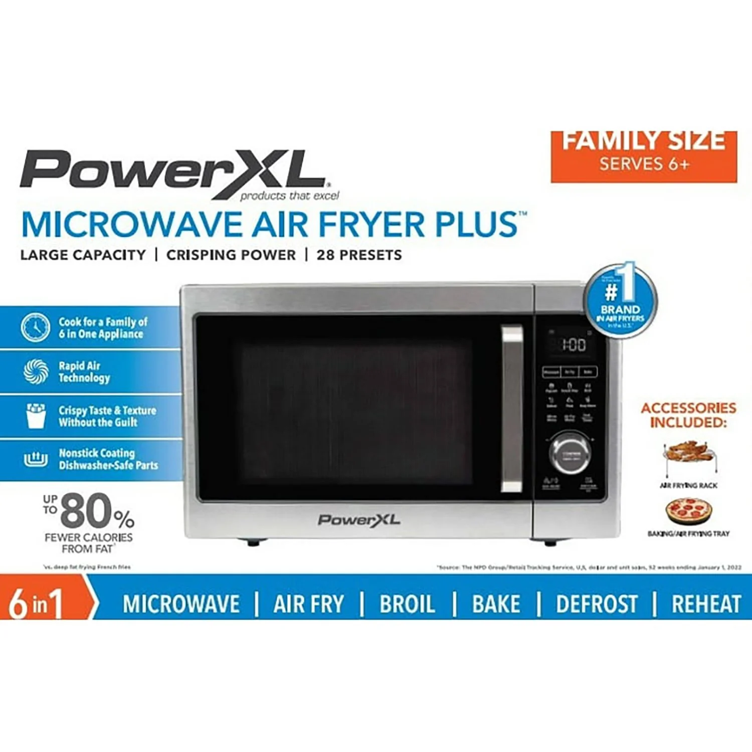 PowerXL Microwave Air Fryer Plus, Stainless Steel/Black, 1 Cu Ft - Factory Refurbished - Image 9