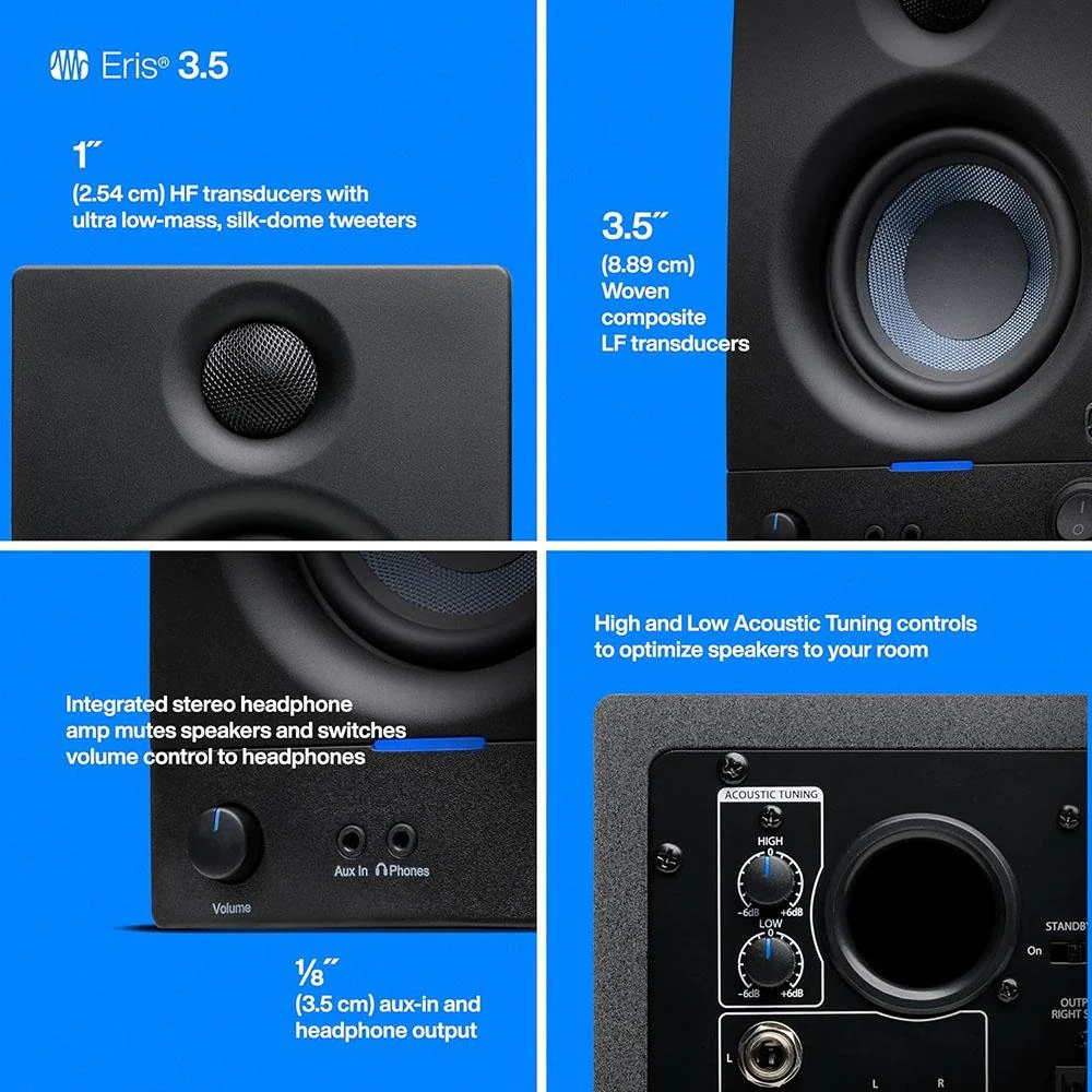 PreSonus Eris 3.5 Powered Active Near Field Studio Monitors, Pair - Image 12