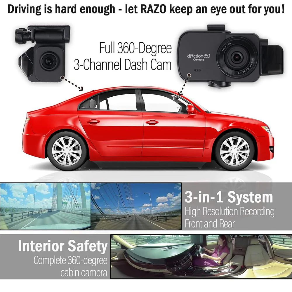 Razo d'Action 360D 3 Channel 360 Degree Dash Cam FHD with Built-in GPS Open Box - Image 8