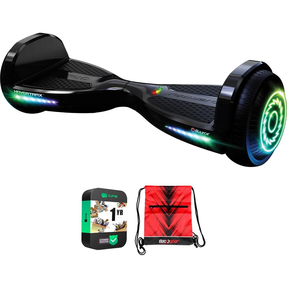 Razor Hovertrax Prizma Electric Hoverboard, Black + Extended Protection & Deco Bag