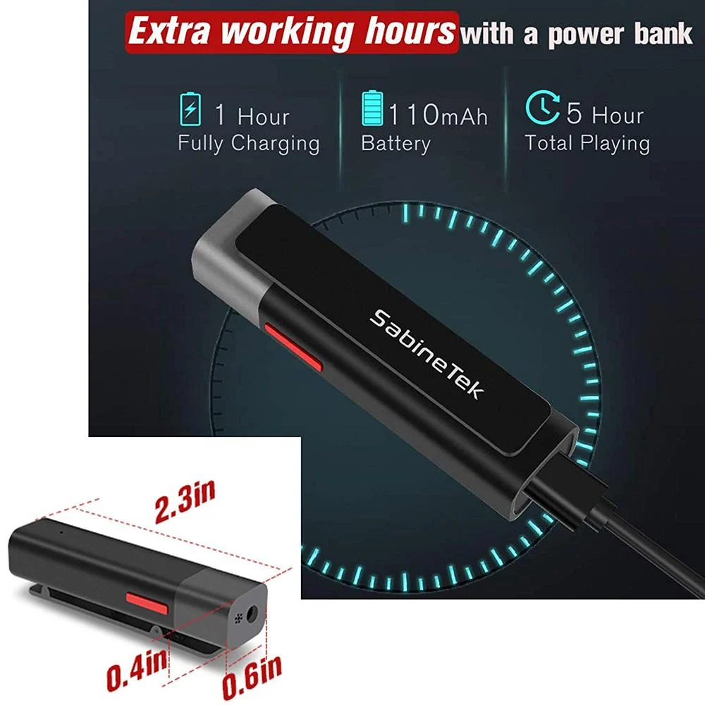 Sabinetek SmartMike+ Black w/ SMike+ App Bluetooth Lavalier Microphone SCSM+BL - Open Box - Image 3