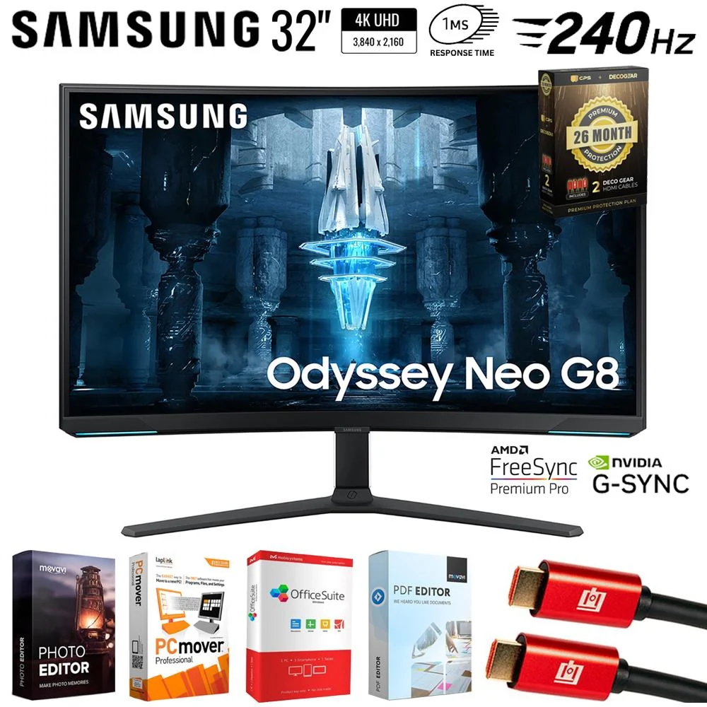 Samsung 32" Odyssey Neo G8 4K 240Hz, Curved Gaming Monitor + 26 Months Protection Bundle
