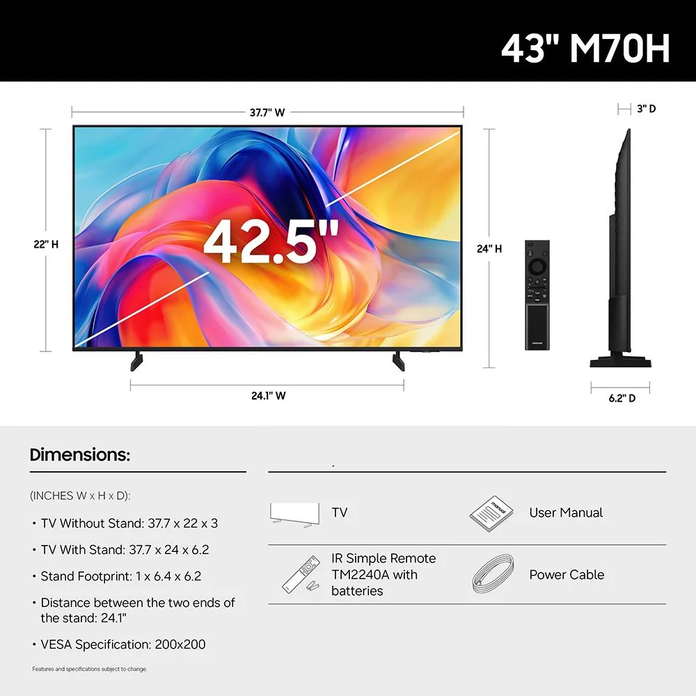 Samsung 43" Mini LED M70H 4K 3840x2160 Vision AI Smart TV, Titan Black (2026) - Image 4