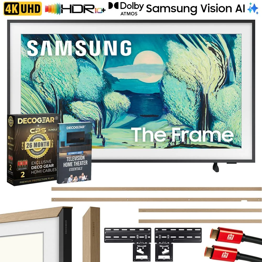 Samsung 43" The Frame QLED 4K AI Smart TV (2025) w/ Teak Bezel + Protection Bundle